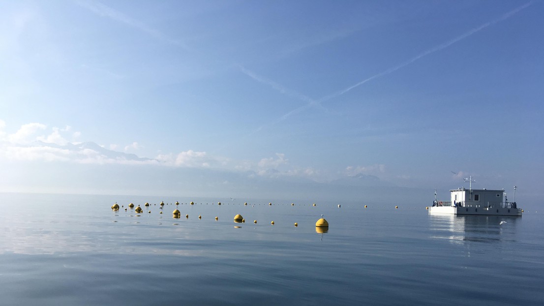 The LéXPLORE research platform on Lake Geneva. © Cary Troy/ EPFL