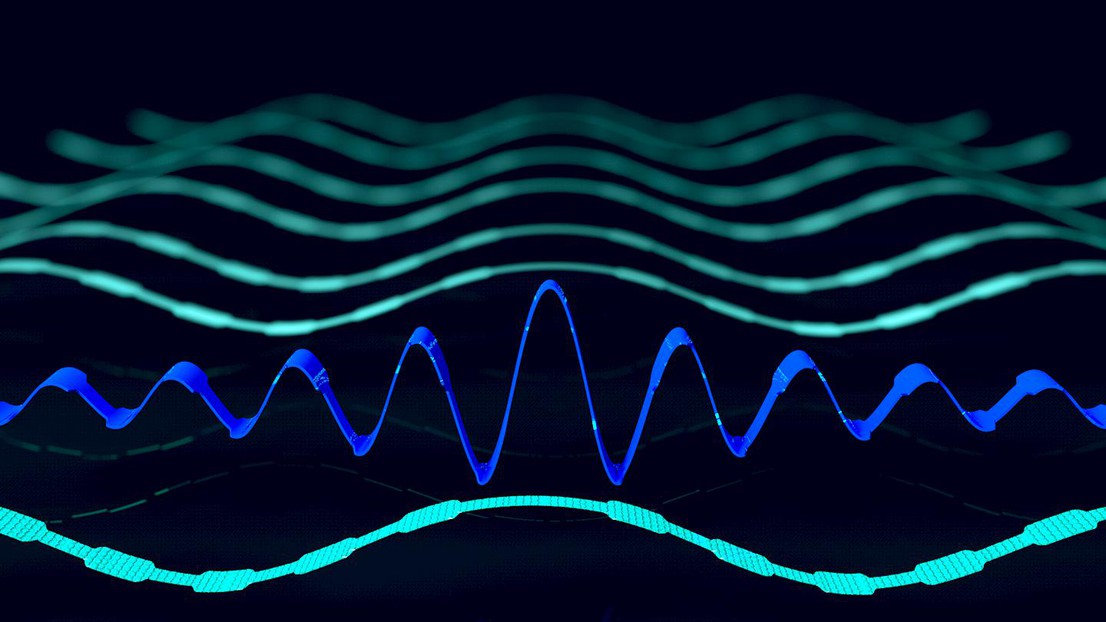 Artist's rendition of the vibration patterns of nanoscale crystalline silicon strings. Credit: Daniele Francaviglia