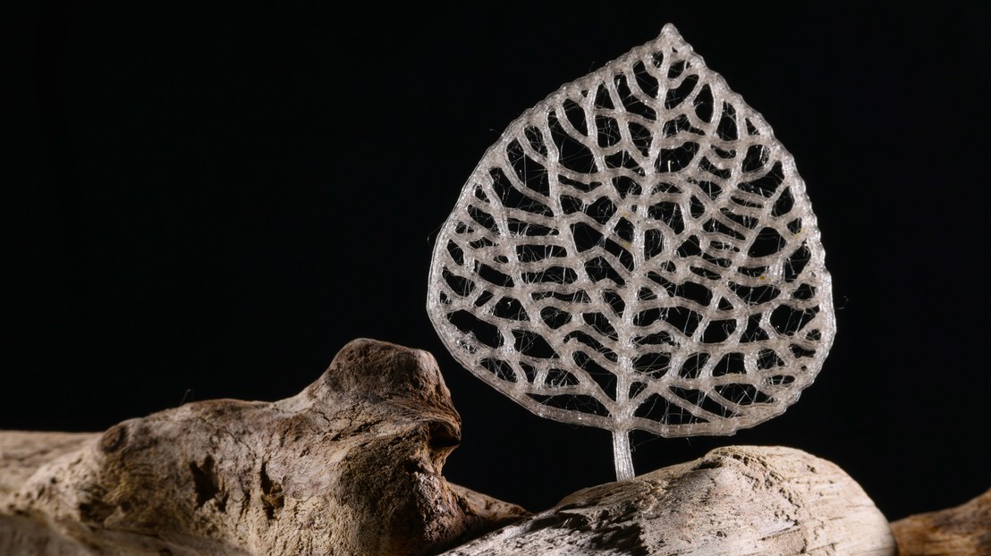 A 3D-printed “leaf” made with the new bioplastic. Credit:2022 EPFL/ Alain Herzog- CC-BY-SA 4.0