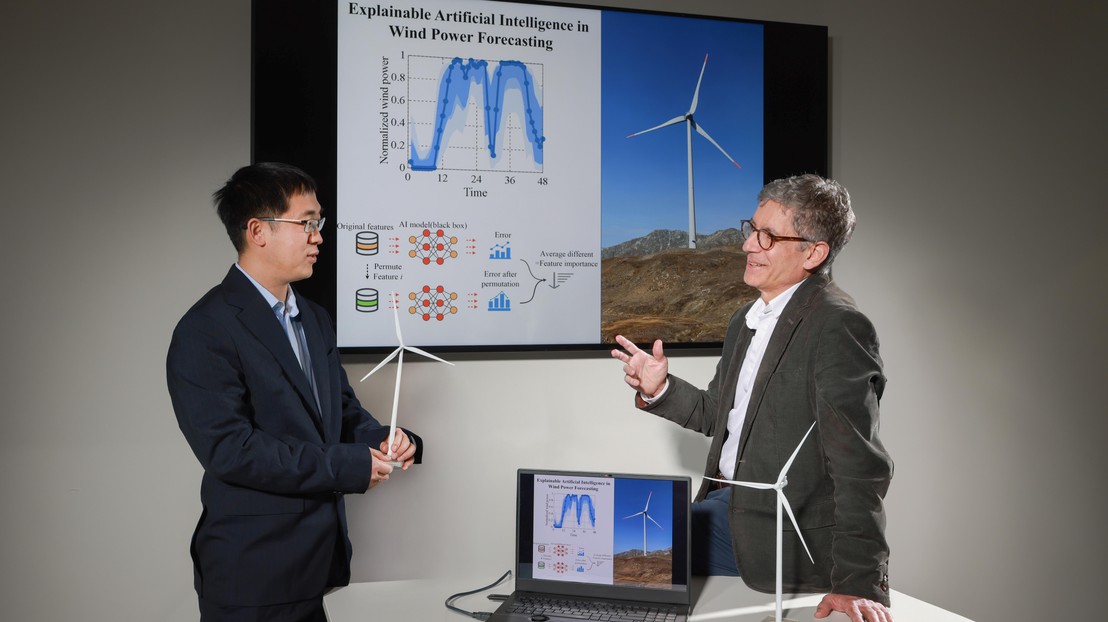 The researchers and study's co-authors Wenlong Liao and Fernando Porté-Agel. © 2025 EPFL/Alain Herzog - CC-BY-SA 4.0