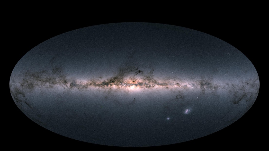 Gaia's all-sky view of our Milky Way Galaxy and neighbouring galaxies, based on measurements of nearly 1.7 billion stars. Credit: ESA/Gaia/DPAC Gaia's all-sky view of our Milky Way Galaxy and neighbouring galaxies, based on measurements of nearly 1.7 billion stars. Credit: ESA/Gaia/DPAC