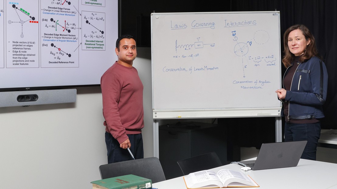 Vinay Sharma et Olga Fink, du Laboratoire IMOS, ont d&eacute;velopp&eacute; une IA capable de simuler des syst&egrave;mes complexes tout en respectant les lois fondamentales de la physique &copy; 2026 Alain Herzog