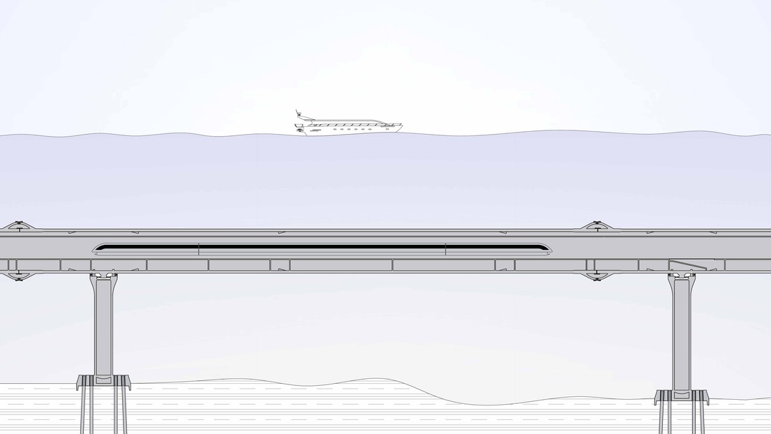Illustration of the underwater floating tunnel based on Elia Notari’s calculations. © E. Notari / EPFL 2018