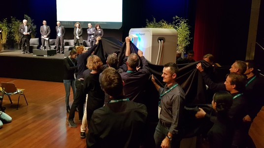 The GlobaDiagnostiX technical team unveiled the prototype on Oct 29th, 2018. © EPFL / E. Barraud