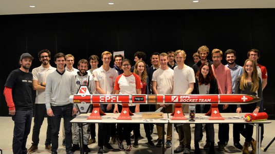 EPFL Rocket Team 2019 and their rocket named Eiger © DR