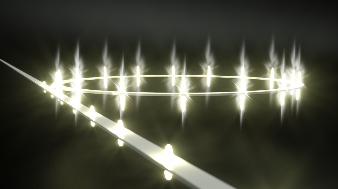 Light pulses in an optical microresonator forming a perfect soliton crystal. Credit: Second Bay Studios