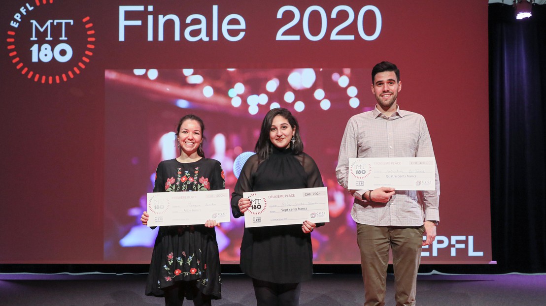 Margaux Larcher, Rita Drissi Daoudi et Stephane Le Fouest, prize-winners of My thesis in 180 seconds EPFL© 2020 Alain Herzog